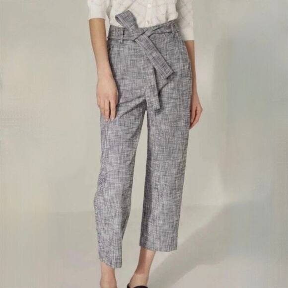 Aritzia Wilfred Jallade Tie Waist Trousers Ankle Pants - Tweed - Black White - 6 - Picture 1 of 8